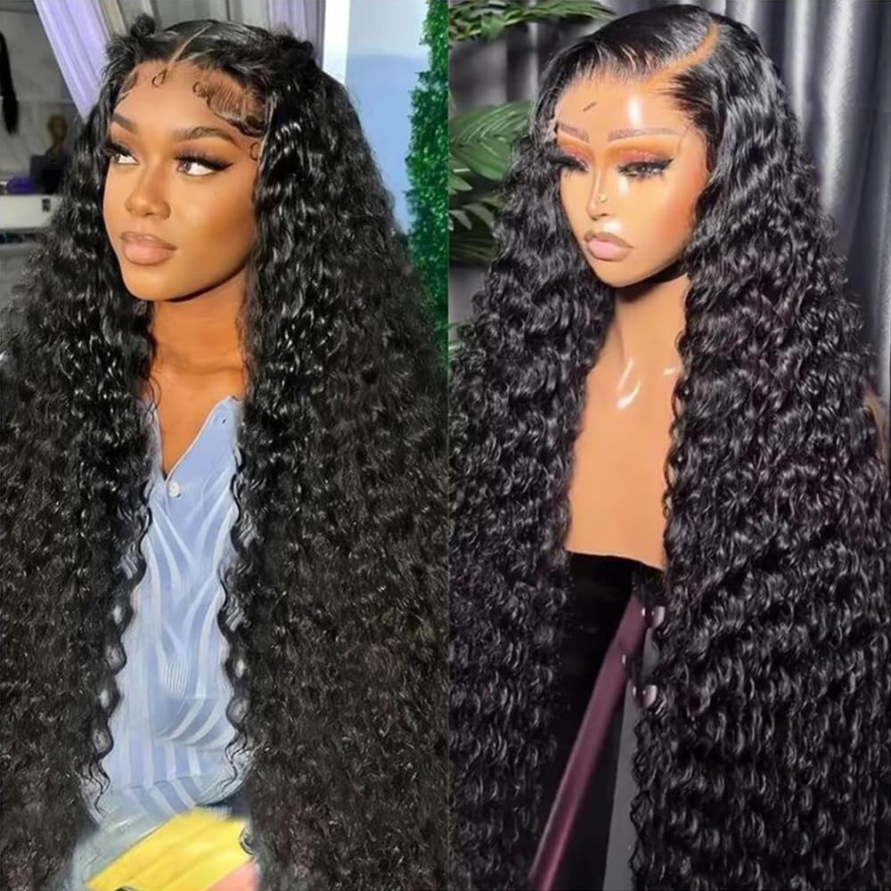 MsSunlight 13x6 Deep Wave Lace Front Wig Human Hair Pre Plucked 180 Density Water Wave Lace Front Wig Pre Bleached 13X6 Pre Bleached HD Lace Front Wig Human Hair 24 Inch