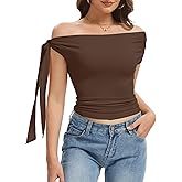 Women's Off The Shoulder Going Out Asymmetrical Tops Y2K Slim Fit Cute Crop One Tie Shoulder Ruched Tank Top