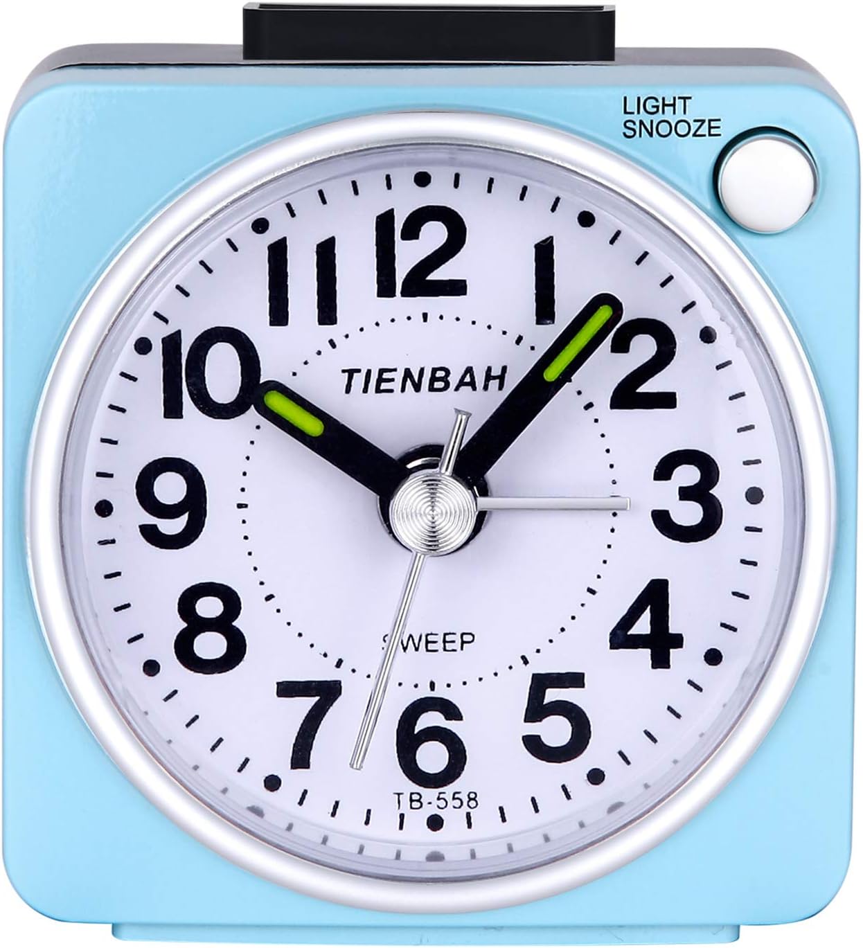 Kids Alarm Clocks, Mini Square Travel Clocks with Snooze and Nightlight Travel Alarm Clock Non Ticking Silent Sweep Second Hand, Lightweight Analog Quartz Clock-Black/Blue/Gold/Rosa (Green Silver) (Blue 558)