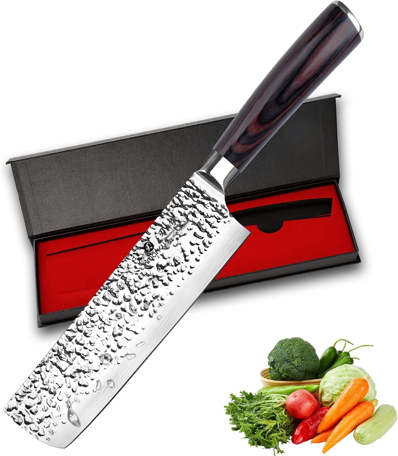 imarku Nakiri Knife,7 Inch High Carbon Stainless Steel Japanese Chef Knife,Razor Sharp Chopping Vegetable and Meat Cleaver Kitchen Knife with Ergonomic Handle,Birthday Gifts for Women and Men Image
