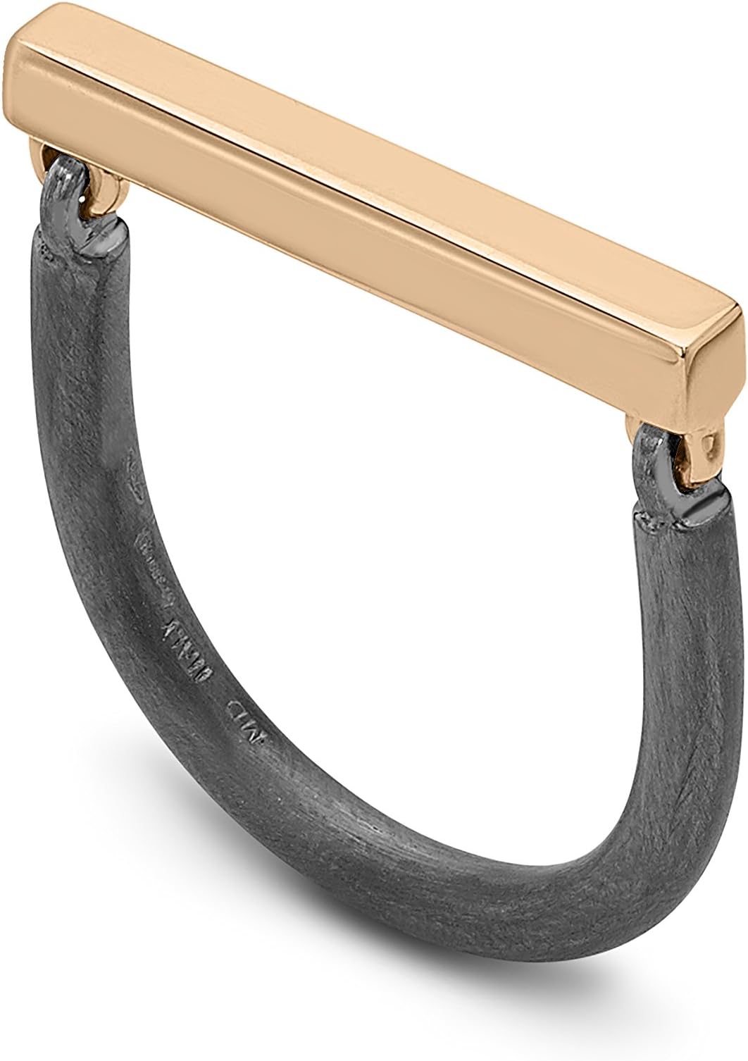 Marroni Design Movable with Edges 18 kt Gold Polish Red Gold Bar and Mat Oxidised Gold Shank Bar Ring - Size K