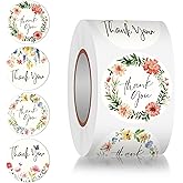 Louise Maelys 1.5" Thank You Stickers Roll - 500 PCS Flowers Stickers Labels with Floral Designs for Small Business, Bakery, Handmade Crafts, Envelopes (4 Repeating Patterns)