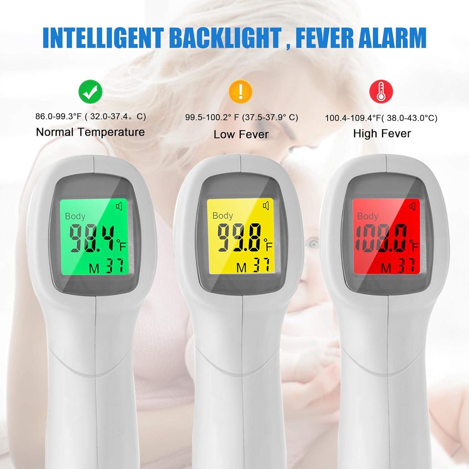 No Contact Infrared Forehead Thermometer, Temperature Gun with LCD Display Fever Alarm, Digital Touchless Thermometers 2 in 1 Dual Mode, No Touch Infrared Forehead Thermometer for Adults and Kids : Baby