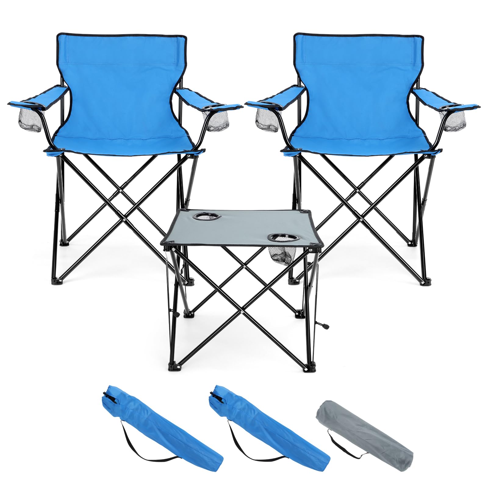 HaSteeL Folding Camping Chair Set of 3, Foldable