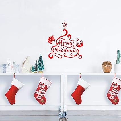 Amazon Com Vinyl Wall Art Decal Merry Christmas Tree And