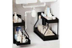 2 PACKS Under Sink Organizers and Storage with Sliding Drawer, 2-Tier Bathroom Under Sink Shelf Rack, Multi-Functional Cabine