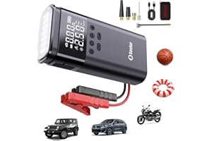16-in-1 6000A 150PSI Booster Pack Jump Starter with Air Compressor, Portable Car Battery Booster Pack with LCD Display, Glove