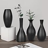 Black Ceramic Vases Set of 4, Handmade Classic Matte Vases for Home Decor,Rustic Bud Vases Decorations for Table,Shelf,Office,Housewarming, (Black)