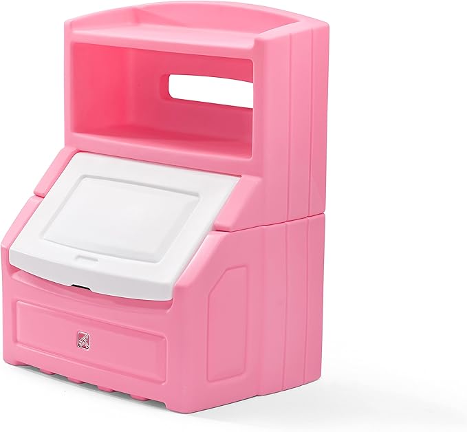 little tikes pink toy box with bookshelf