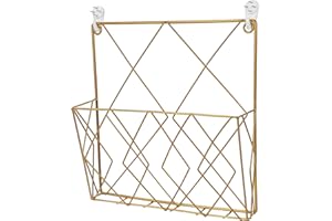 UTHCLO Wall Mounted Magazine Rack and Book Display Stand Gold Iron Newspaper Holder Bathroom Storage Basket for Comics and Bo