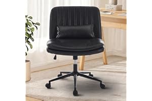 ZRNINR Armless Criss Cross Chair with 25.6" Wide Seat, Swivel Office Chair with Lumbar Pillow, Compact Office Desk Vanity Cha