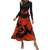 BTFBM Womens Floral Maxi Dress Fall 2025 Casual Crewneck Long Sleeve Ruffle Flowy Cocktail Wedding Guest Dresses