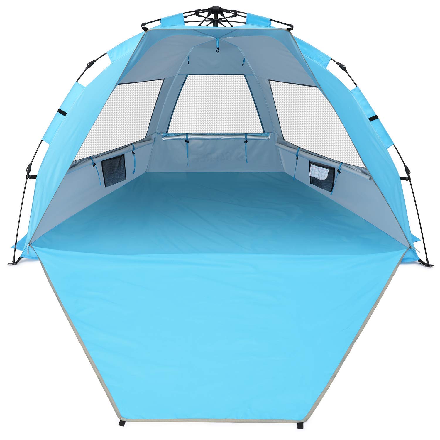g4free easy set up beach tent deluxe xl, pop up sun shelter for 3-4 persons with upf 50+ protection beach shade with extended floor