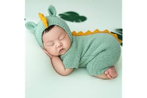 Handprops Newborn Photography Props Dinosaurs Style Photo Posing Costume Outfits,(Fits for 0-20 Days Baby) Crochet Knitted Romper and Hat, Newborn Photography Bodysuit for Posing (Green)