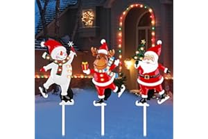Fogein 3 Pack Christmas Decorations Metal Stakes,Metal Snowman Reindeer and Santa Claus Xmas Yard Signs with LED Lights,Christmas Solar Garden Stake Lights for Patio Yard New Year Holiday Decor