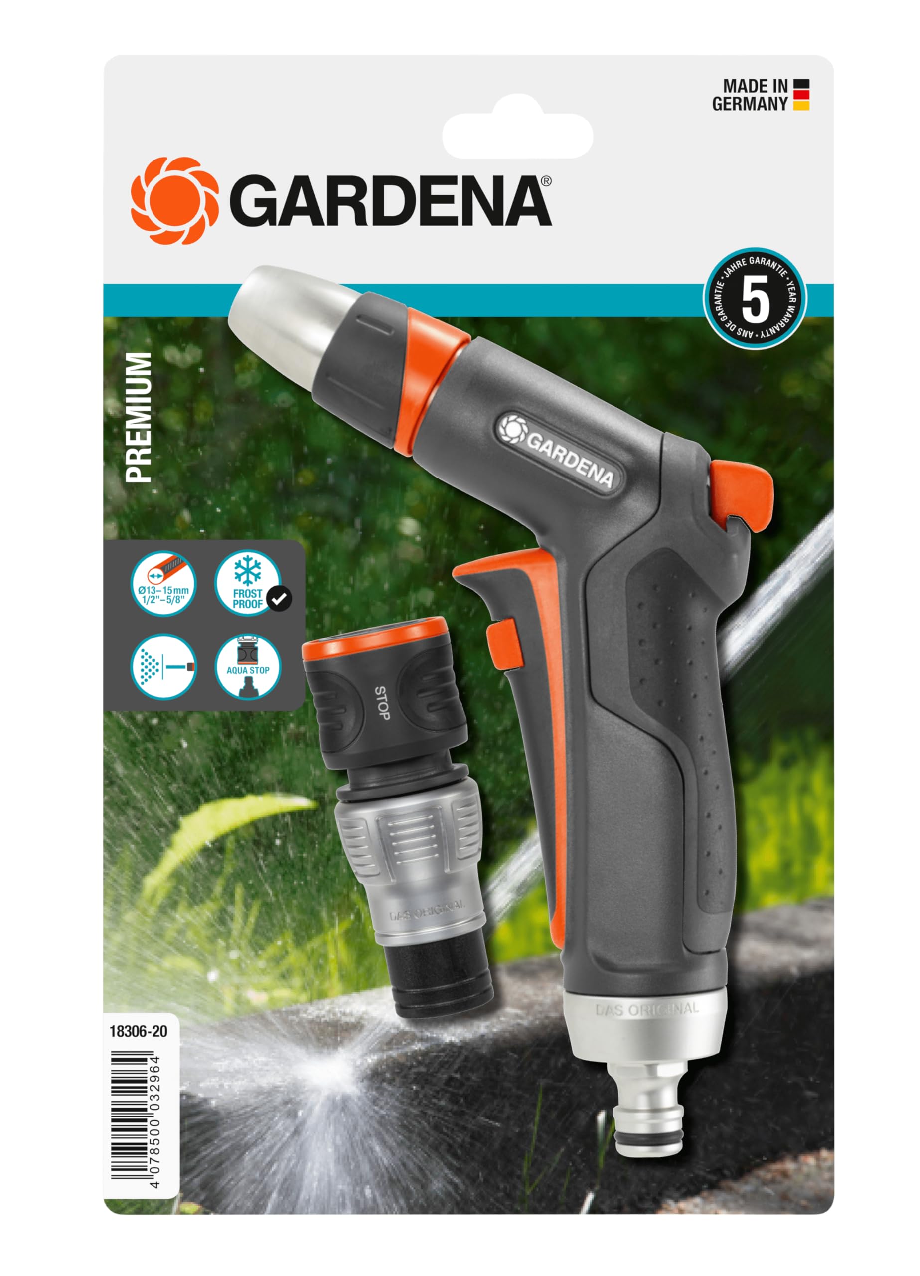 Gardena Premium Cleaning Syringe Set: Robust Cleaning Syringe and Water Stop Connector, Practical Irrigation Set, Frost Protection (18306-20)