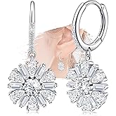 Sterling Silver Dangle Hoop CZ Earrings Charms Hypoallergenic Fashion Dainty Drop Hoop Jewelry with Cubic Zirconia Birthday Gift for Women