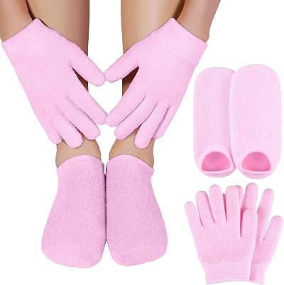 Peowuieu Gel Moisturising Socks Gloves Set Pink Skin Care Beauty Spa Heel