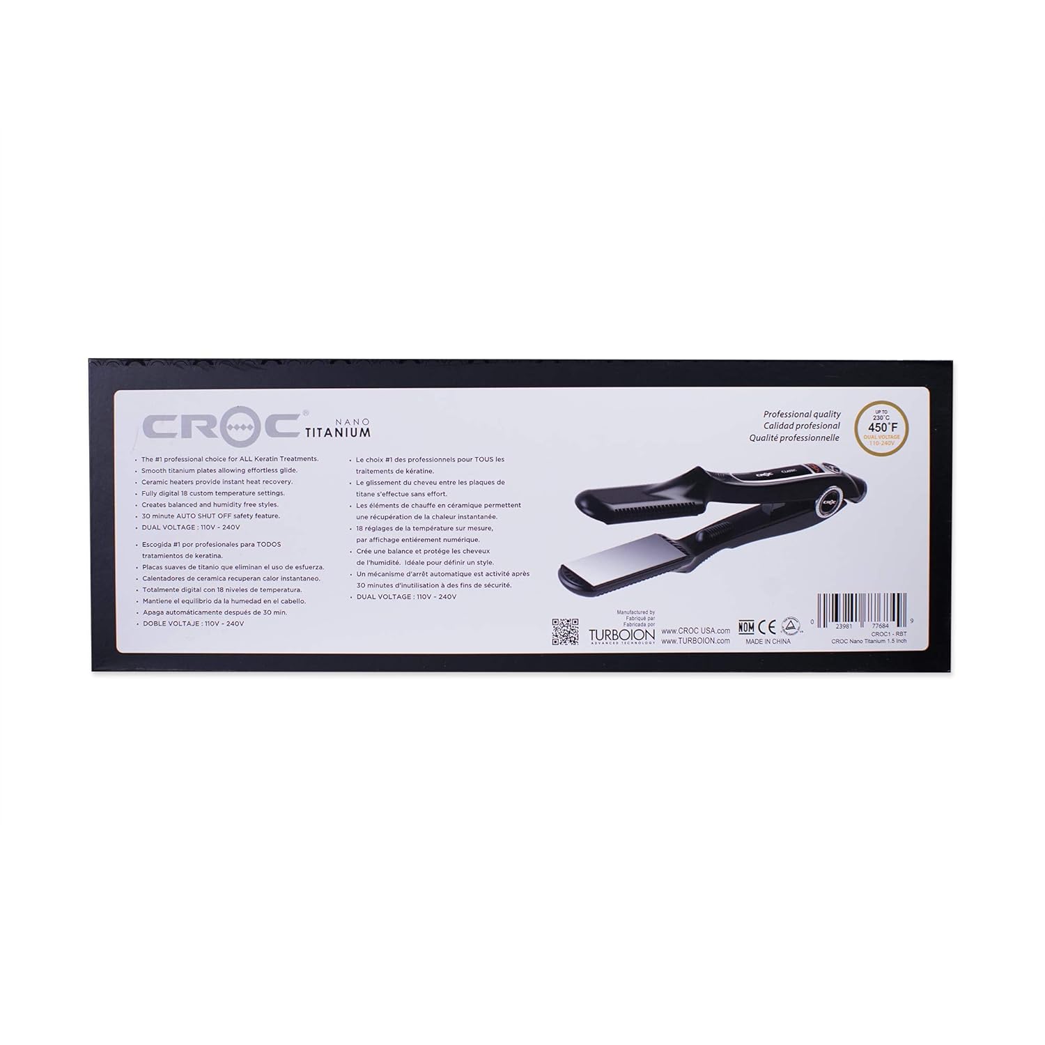 CROC Classic Nano-Titanium Flat Iron Black Hair Straightener | Silver Titanium Floating Plates, Dual Voltage Heat Up To 450℉ (Black): Premium Beauty