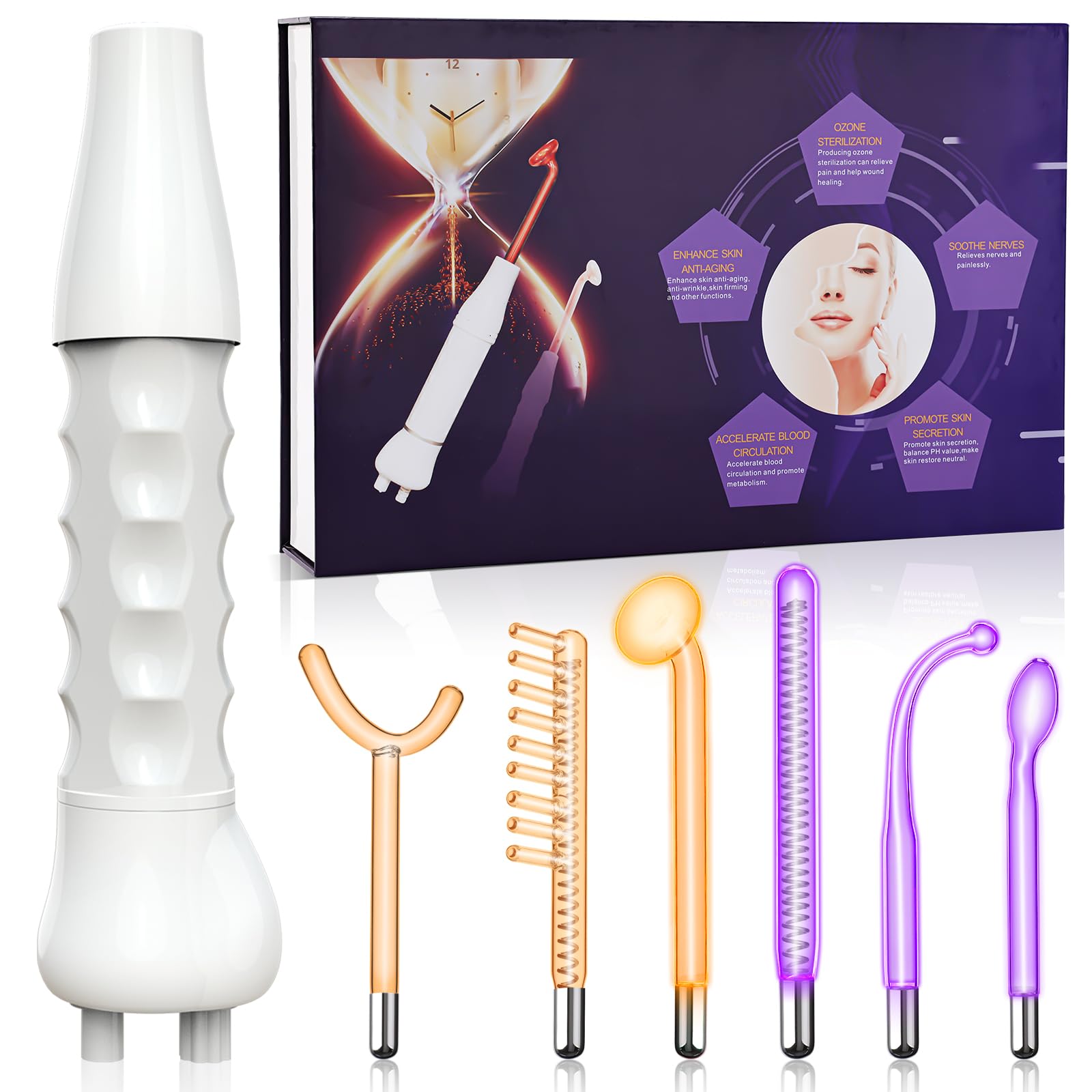 High F-requency Wand, iklestar High F-requency Facial Machine for Hair Growth with 6 Glass Tubes, Handheld Hair Wand Kit for Home Use