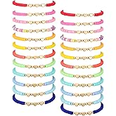 Sureio 24 Pcs Valentines Friendship Bracelets for Kids Colorful Heart Surfer Bracelets Stackable Stretch Beaded Jewelry for Girls Women Valentine's Gifts Birthday Party Favors
