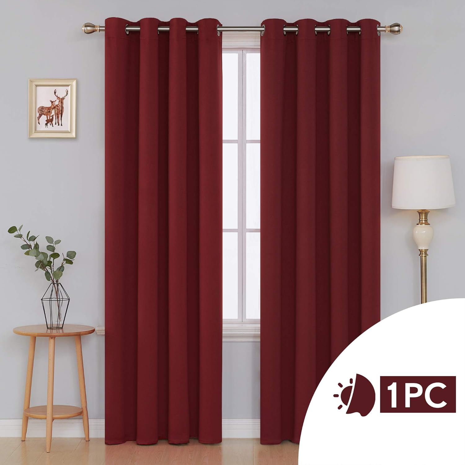 Deconovo Solid Window Treatment Thermal Insulated Blackout Curtain Eyelet Curtain Noise Reduction Curtain for Christmas W55 x L102 Inch Red 1 Panel - Image 3