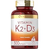 Carlyle Vitamin K2 D3 Supplement | 300 Softgels | 200mcg K2 MK7 & 10,000 IU D3 | Non-GMO, Gluten Free