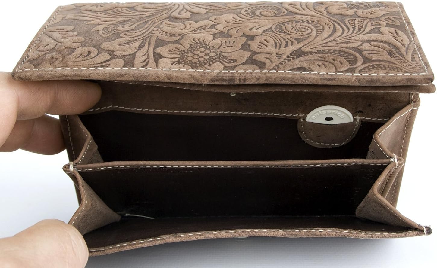 Women's genuine leather wallet with ornamental stamping, Brown - Image 5