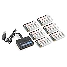 Tenergy T453 6 pcs 3.7V 700mAh LiPO Batteries and 6-Port 3.7V LiPO RC Charger for Syma X5C, X5, X5SC, X5SW RC Quadcopter Drone
