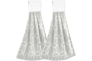 Boccsty Simple Gray Geometric Hanging Kitchen Towels 2 Pieces Dish Cloth Tie Towels Hand Towel Tea Bar Towels for Bathroom Farmhous Housewarming Tabletop Home Decor