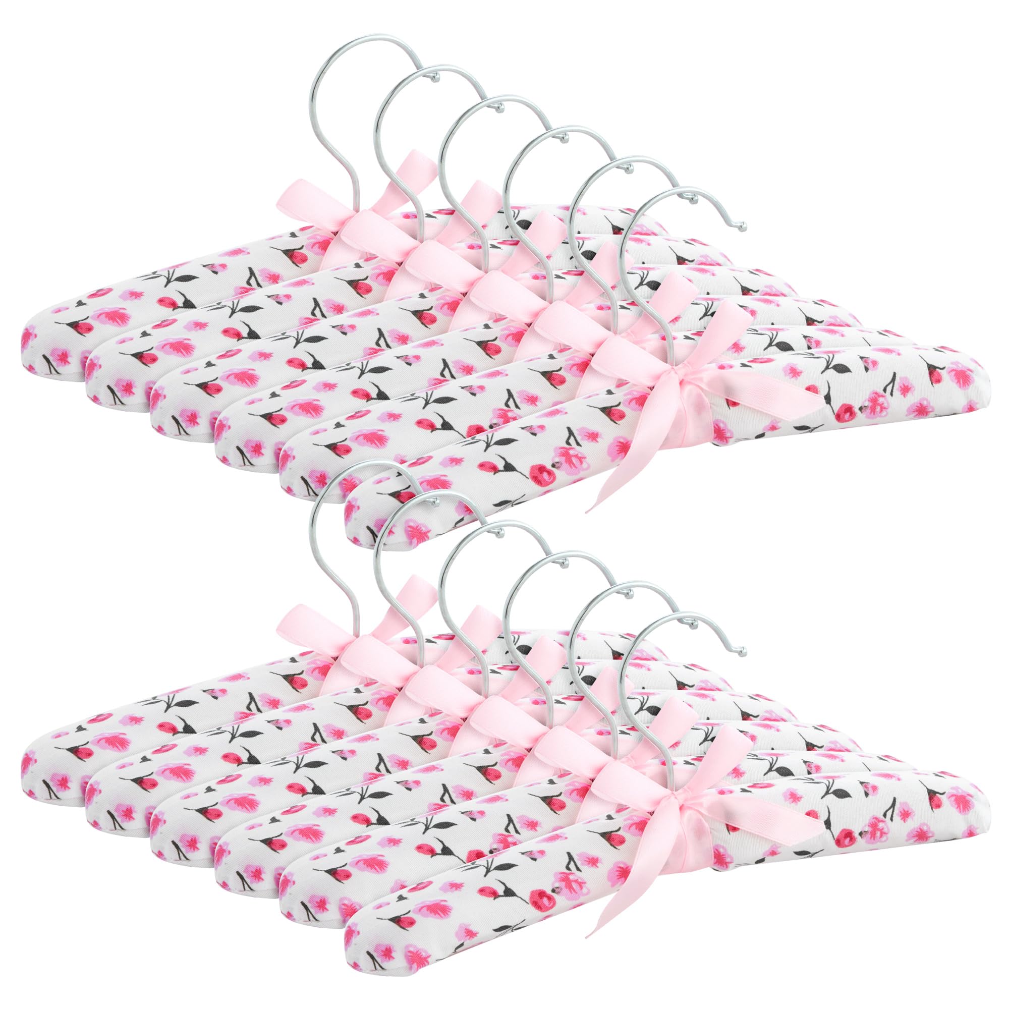 Photo 1 of Juvale 12 Pack Padded Baby Clothes Hangers - 9.5 in Pink Floral - Satin Fabric Infant Hangers for Girls - Wrinkle-Free Nursery Closet Organization
