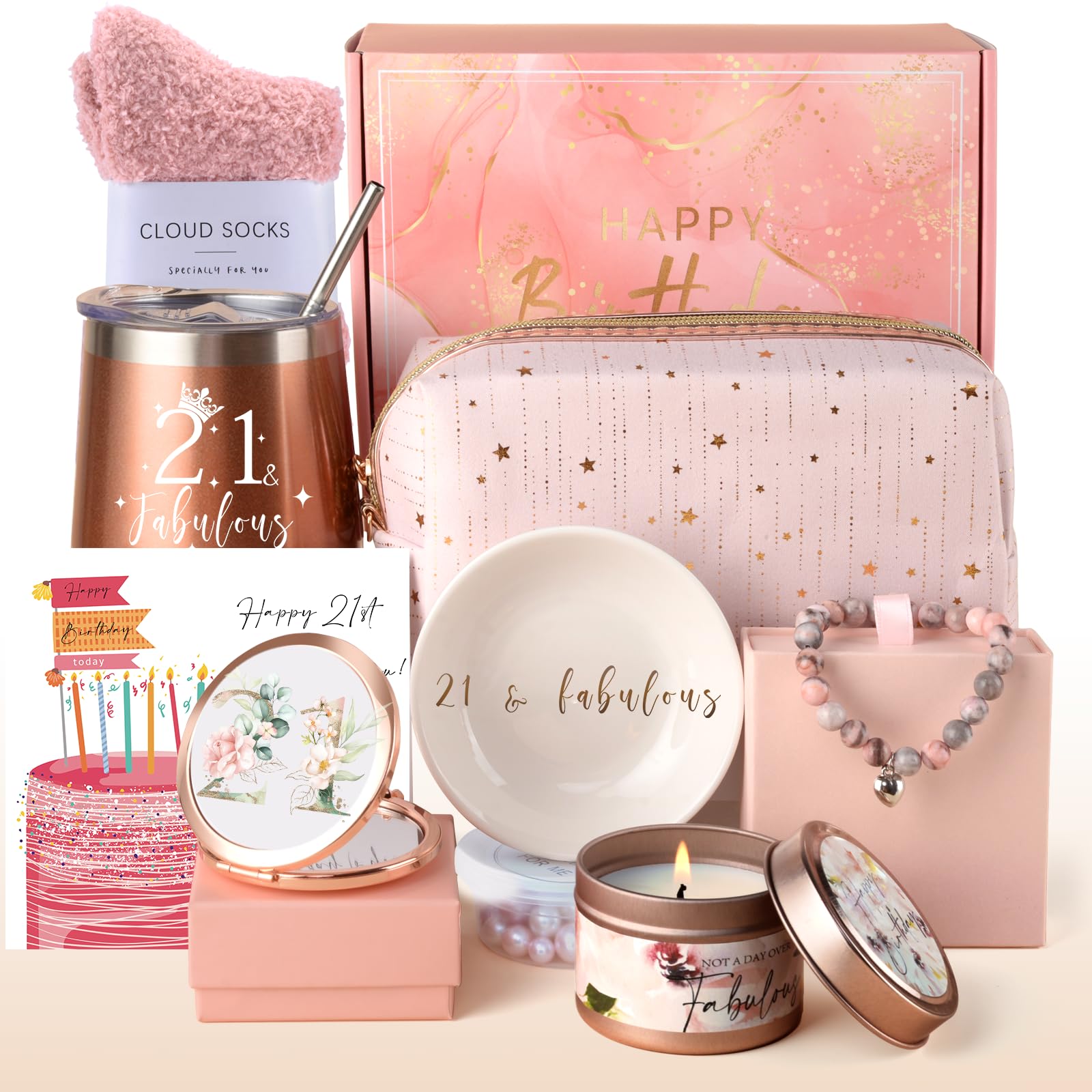 Photo 1 of 21st Birthday Gifts for Her, Happy 21 Year Old Gifts for Her, 21st Birthday Baskets for Daughter Sister Friend, Gifts for 21st Birthday Female Born in 2003, 21 Fabulous