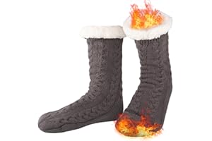 COOVAN Mens Fuzzy Slipper Socks Winter Thermal Cozy Fluffy Cabin Warm Fleece Soft Comfy Thick Heavy Non Slip Home Socks Christmas Cabin Sock with Grips (US Size 6-12)