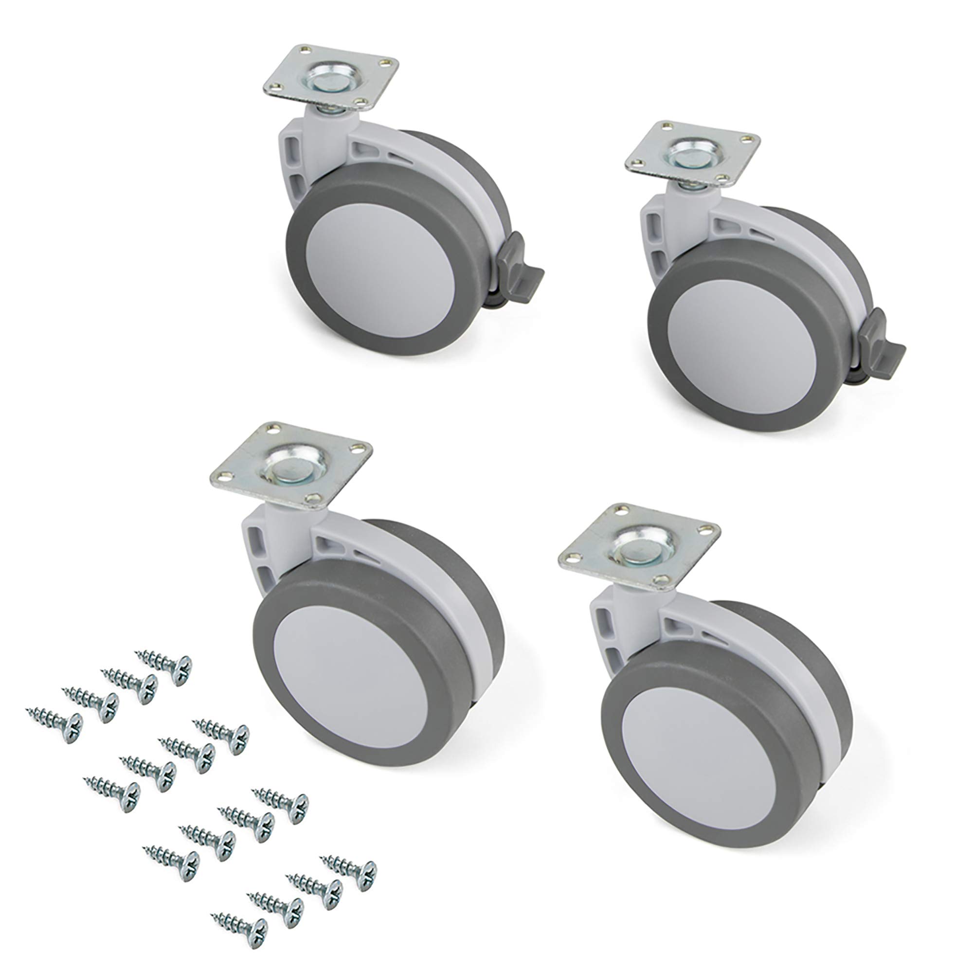 Emuca 2037921 Swivel Castors for Furniture with Fixing Plate and Ball Bearings, Grey, 80 mm, Set of 4 Pieces