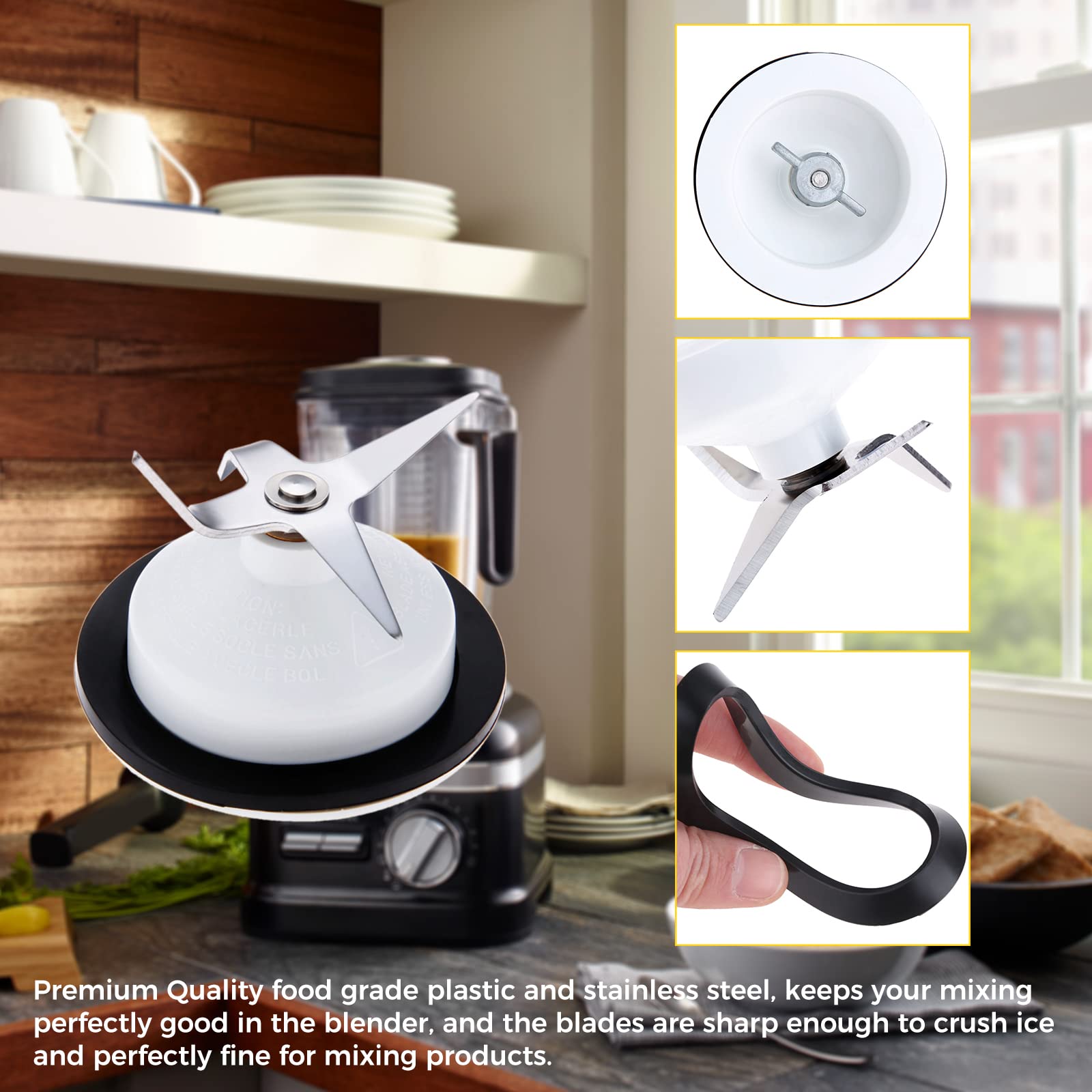 4 Leaf Blender Blade with Rubber Gasket Seal Ring, Replace KSBGCB 9704267 9706716 PS11746926, 4KSB5BK4, 4KSB5BU4, Replacement for Kitchenaid