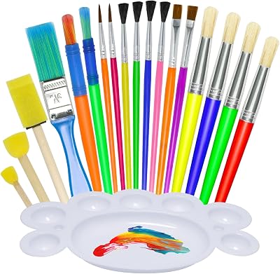 Jiosdo Kids Paint Brushes 19pc Set with Palettes Art Brushes for Children