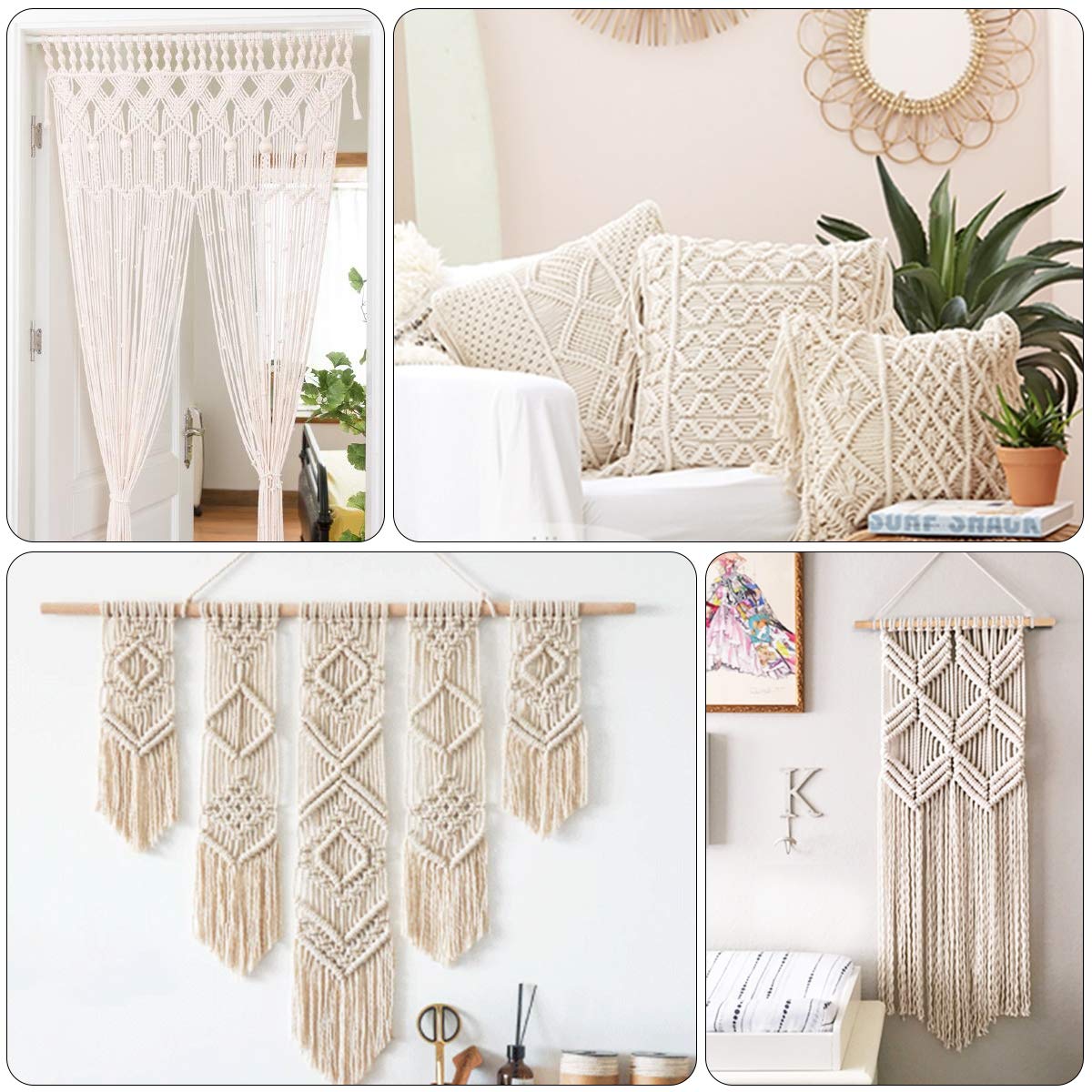 Jeteven Baumwollgarn Baumwollkordel Makramee Garn für DIY Handwerk Basteln Wand Aufhängung Pflanze Aufhänger (5mm x 60m)