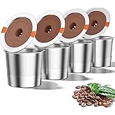 RETHONE K Cup Reusable Coffee Pods Compatible with Keurig 1.0 & 2.0 Coffee Machines, Stainless Steel Reusable K Cups Brewers Refillable K Cups (4 Pack)