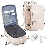 Vacuum Travel Backpack with Pump, Flight Approved Vacpack Backpacks for Women Men, Storage Vacuum Compression Bags with Shoe Compartment/15.6inch Laptop Compartment/USB Port, Pale Orange,Medium