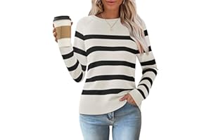 ZESICA Women's Long Sleeve Lightweight Striped Tops 2025 Fall Crewneck Ribbed Knit Shirts