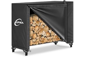 Kipiea 4FT Waterproof Firewood Storage Log Rack Cover, Heavy Duty 600D Outdoor Wood Storage Rack Cover with Buckles and Full-Length Hook & Loop Fastener, Tear-Resistant