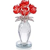 Enjinkail Glass Flowers Red Rose Crystal Figurine Handmade Ornament, Romantic Rose Themed Home Decor Gifts for Her Grandma Mom Wife on Mothers Day Christmas Wedding Retirement