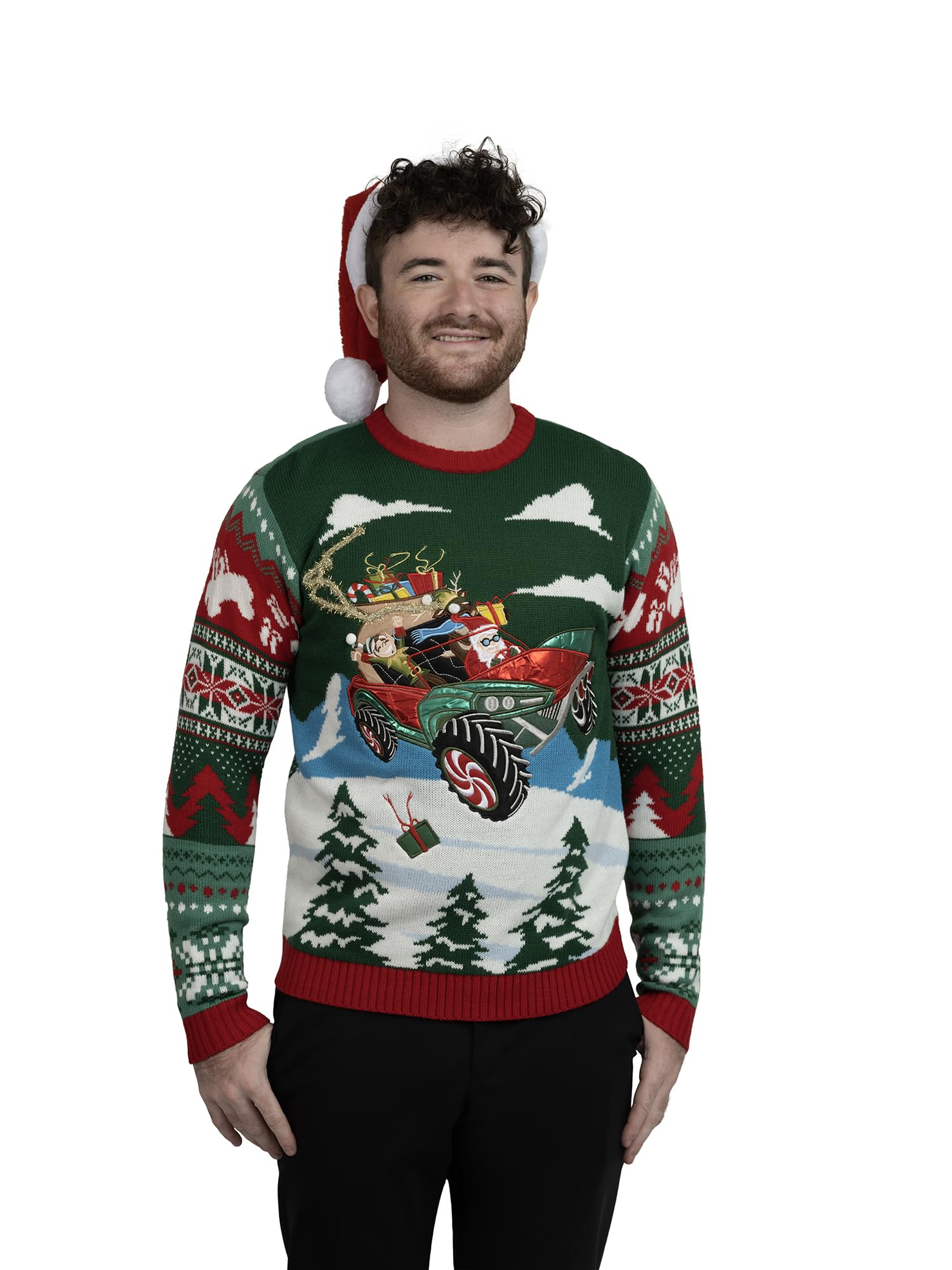 Blizzard Bay Men's Ugly Christmas Sweater Santa, Dune Buggy Green, Medium Image