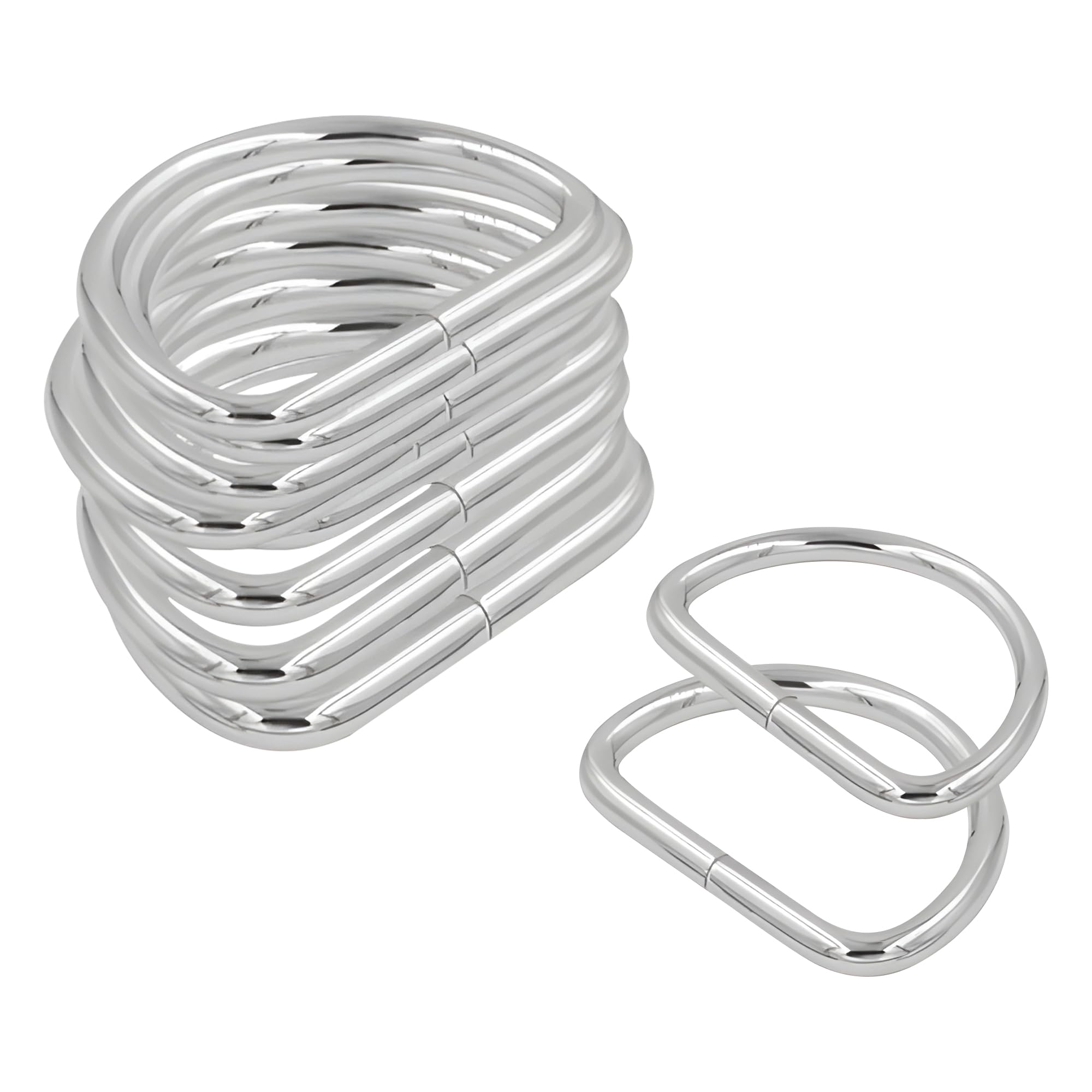 Trimming Shop Non Welded D Ring Fasteners Pack of 10, Durable Metal Buckles Clips for Handbag, Webbing Strap, Purse, Dog Leash, Belts, Hardware, Backpack, DIY Craft Projects, Silver, 15mm