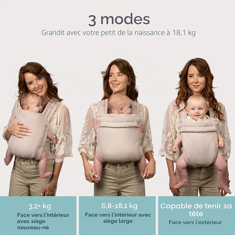 Honey Blossom Porte-Bébé Ergonomique, 3,2–18,1 kg, Position en M, Assise Réglable, Bretelles Croisées, Toasted Almond