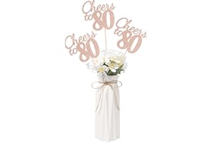 Gexolenu Cheers to 80, 10 Pack Double-Sided Rose Gold Glitter 80th Birthday Centerpieces for Tables, Number 80 Birthday Table Toppers Party Centerpiece Sticks Party Supplies