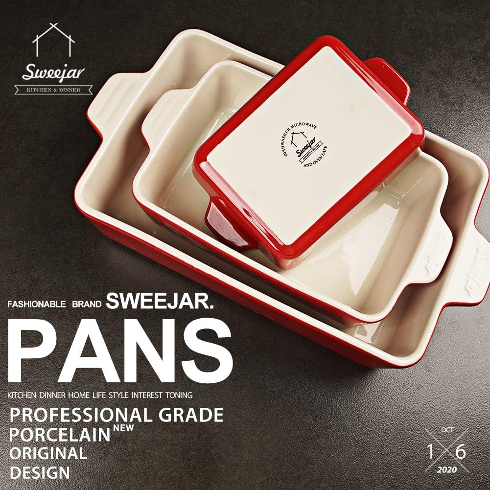 Sweejar Home Ceramic Bakeware Set, Rectangular Baking Dish Lasagna Pans for Cooking Kitchen, Cake Dinner - Image 3