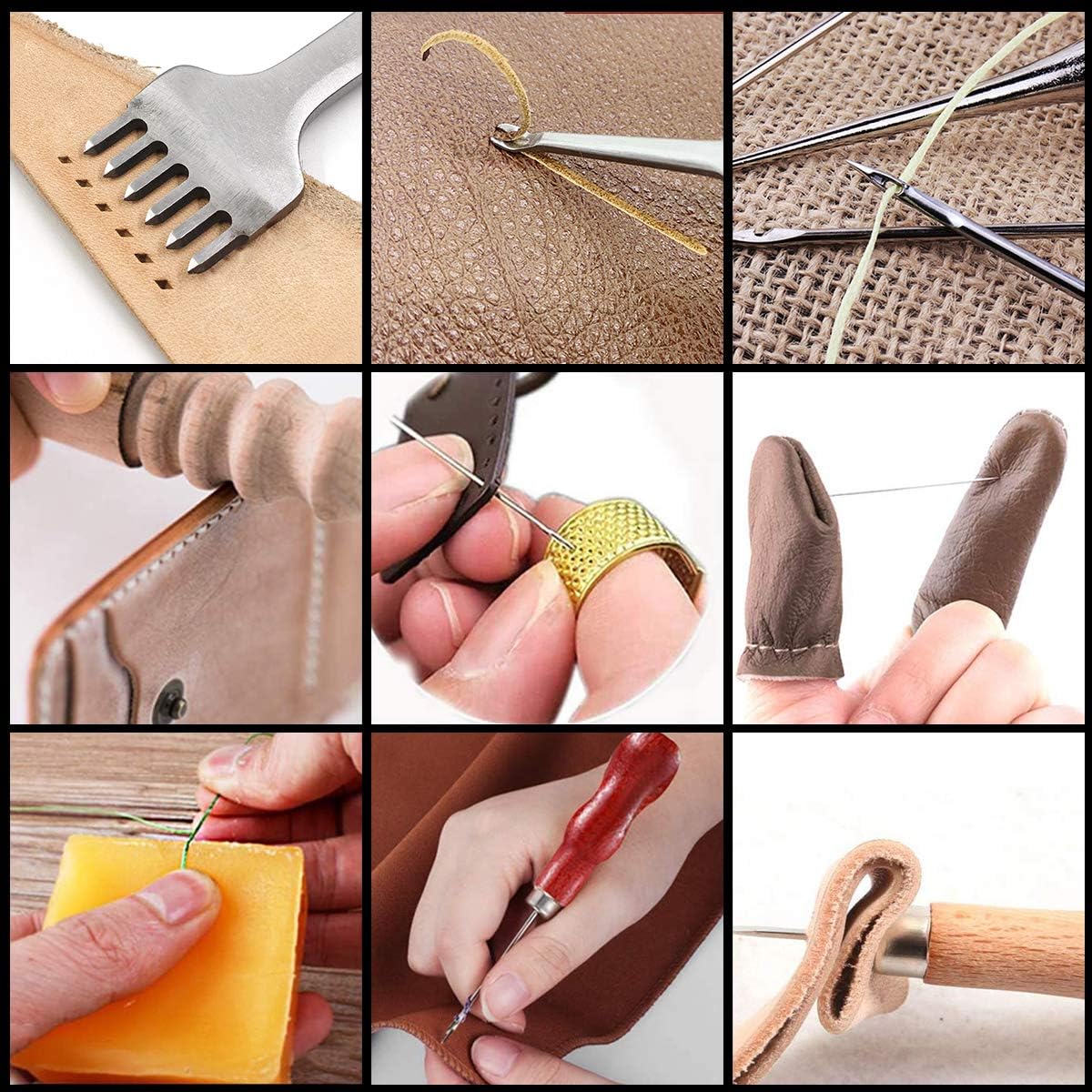 Leather Crafting Tools and Supplies: 26 Pieces Leather Working Tools Set with Groover Awl Waxed Thread Thimble Kit for Stitching Punching Cutting Sewing Leather Craft Making