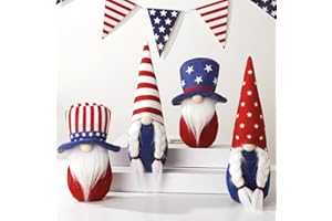 Bunny Chorus Fourth of July Decorations, 4Pcs Patriotic Decorations American Stars&Stripes Gnome Plush for 4th of July Independence Day Gift Party Table Tired Tray Decor