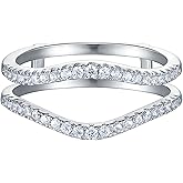 Newshe Jewellery Cubic Zirconia Curved Wedding Bands for Women Ring Enhancer Guard for Engagement Rings 925 Sterling Silver Size 4-13